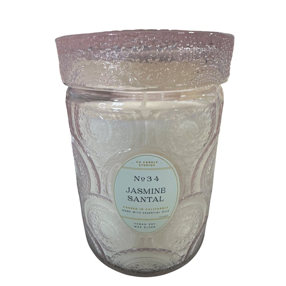 Leoben Candle Co Jasmine Santal 18oz 1 Wick Pink Glass Jar Soy Wax Candle w/Lid